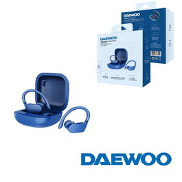 DAEWOO Auriculares Bluetooth TWS Sport con Gancho, Indicador LED, Batería 30 mAh/300 mAh, Carga USB Tipo C, Color Azul