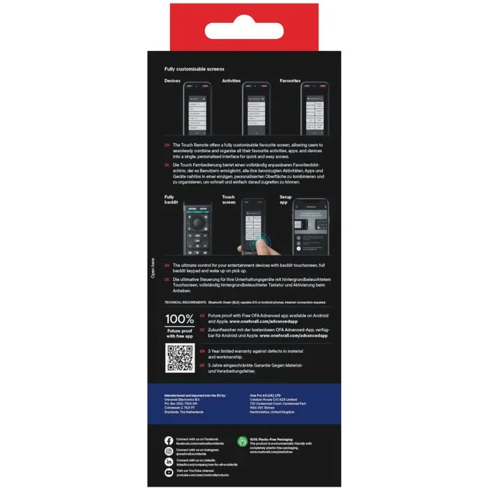 One For All Control remoto universal inteligente Pro Touch 12 en 1 One For All Control remoto universal inteligente Pro Touch 12 en 1