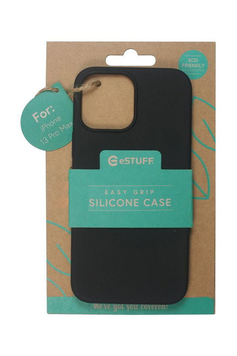 eSTUFF Funda de Silicona para iPhone 13 Pro Max - Modelo MADRID, Color Negra, Protección Trasera y Laterales con Interior de Microfibra
