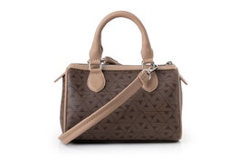 Vince Camuto Bolso de mano monograma marrón, polipiel, 21x13x13 cm