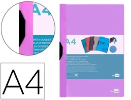 Liderpapel Carpeta Dossier Pinza Lateral Polipropileno DIN A4 Lavanda Opaco 30 Hojas Pinza Deslizante