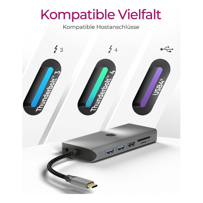 ICY BOX IB-DK4061-CPD USB-C Docking Station con Carga PD de 100W y Múltiples Puertos