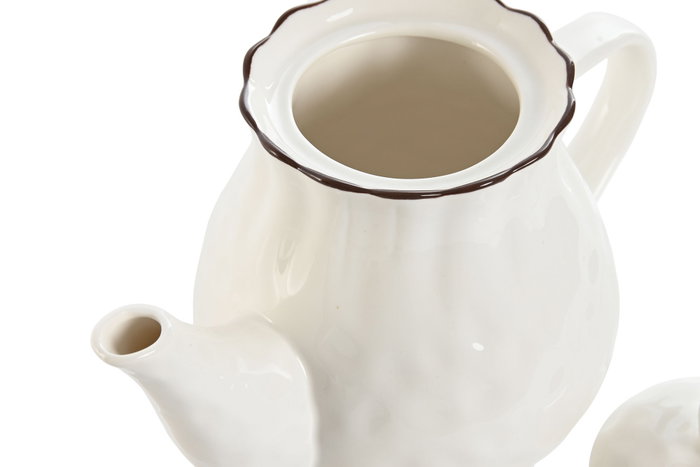 DKD Home Decor Tetera Cottage Blanco Marron Porcelana 13 x 16 x 22 cm Capacidad 1l