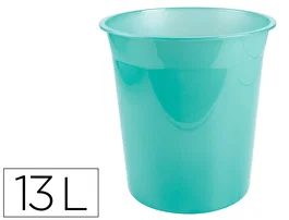 Liderpapel Papelera de plástico 13 litros menta translucido 275x285 mm