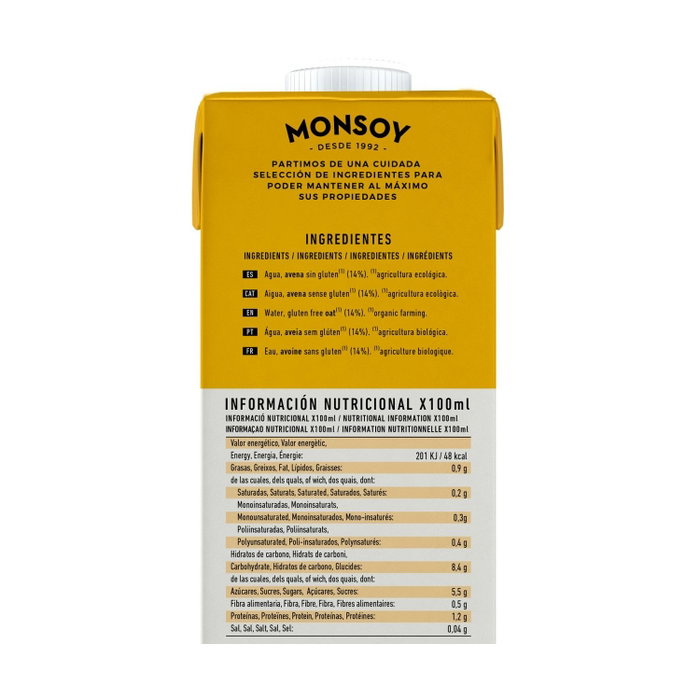 Monsoy Bebida de Avena sin gluten Bio 1L Monsoy Bebida de Avena sin gluten Bio 1L