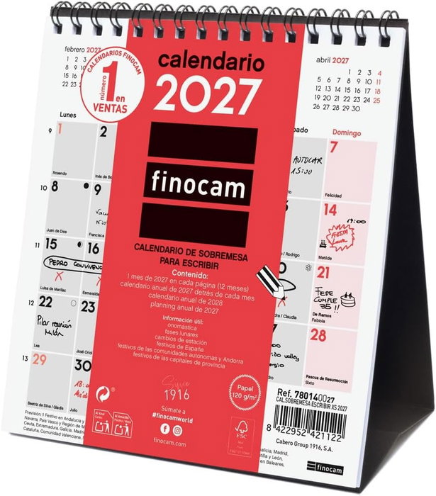 FINOCAM Calendario de Sobremesa Triangular 2027 para Escribir XS 140x150mm