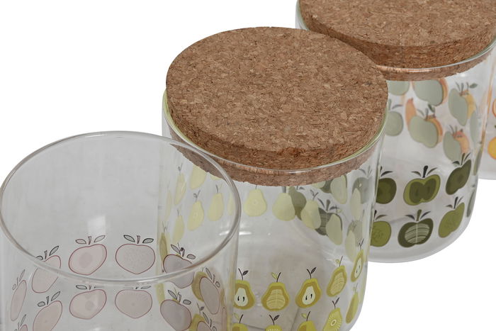 DKD Home Decor Bote Shabby Amarillo Verde 10 x 13 x 10 cm (4 Unidades) Borosilicato Corcho Silicona Cierre Hermético