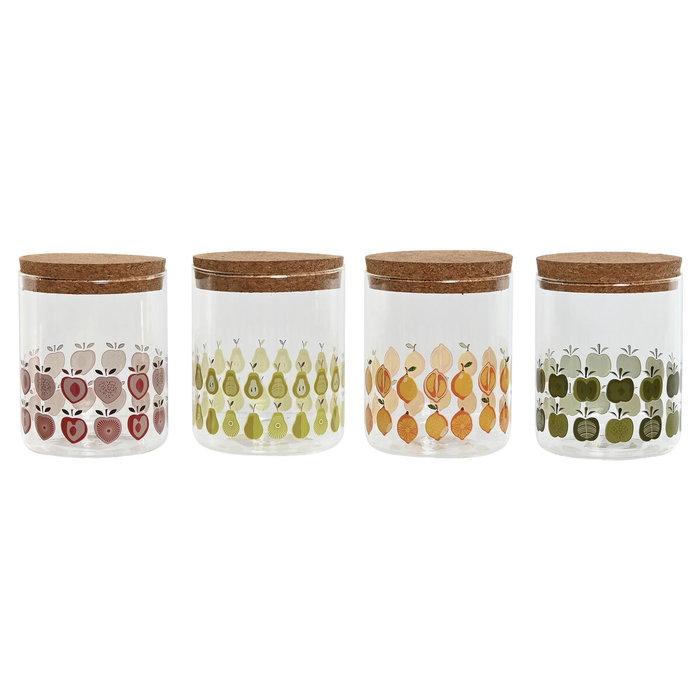 DKD Home Decor Pack de 4 Botes de Borosilicato 700ml Diseño Frutas