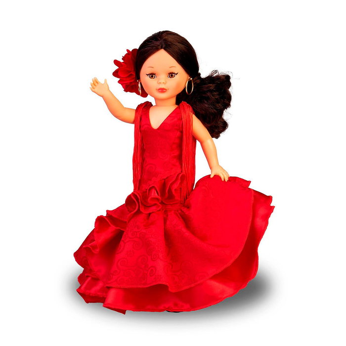 Famosa Nal02000 Muñeca Nancy Colección Flamenca Reedición, vestido raso rojo sin mangas y flecos, coleta rizada con flor, +6 años Famosa Nal02000 Muñeca Nancy Colección Flamenca Reedición, vestido raso rojo sin mangas y flecos, coleta rizada con flor, +6 años