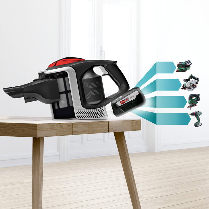 Bosch BSS81POW1 Aspiradora escoba sin cable, Negro, Tecnología Litio-ion 18V, para suelos duros y tapicerías, Autonomía hasta 35 min, Incluye boquillas