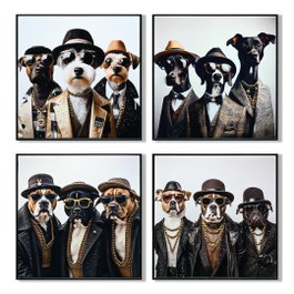 DKD Home Decor Cuadro Lienzo MDF Perros con Gafas Surtido de 4 Unidades 62x62 cm