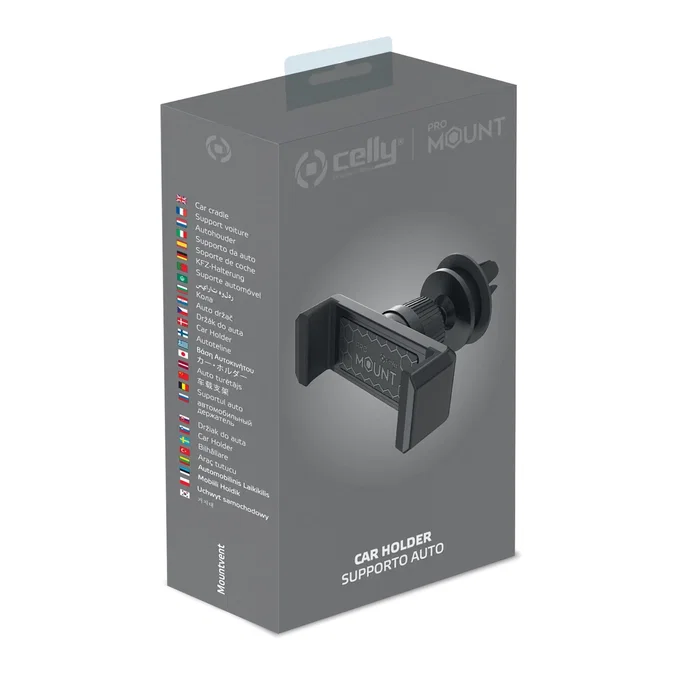 Celly MOUNTVENTBK - Soporte para Teléfono de Coche en Rejilla de Ventilación, Ajustable 360°, para Smartphones hasta 6.5", Negro