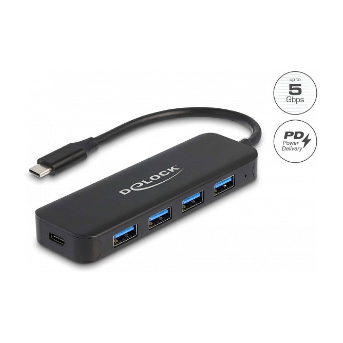 DeLOCK Hub USB Type-C 4 Puertos USB 3.2 Gen 1 con Power Delivery 85W Negro DeLOCK Hub USB Type-C 4 Puertos USB 3.2 Gen 1 con Power Delivery 85W Negro