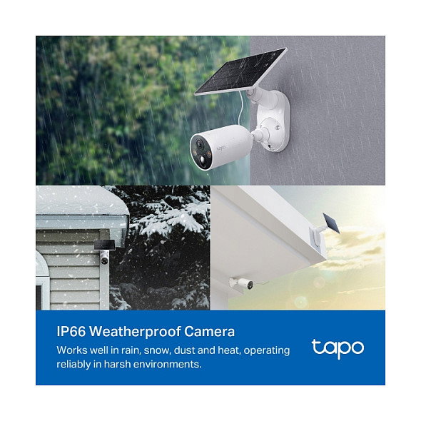 TP-Link Tapo C425 Kit (EU) - Cámara de Seguridad Exterior IP Inalámbrica Solar, 4MP, Blanco, Forma Bala, con Montaje para Techo/Pared