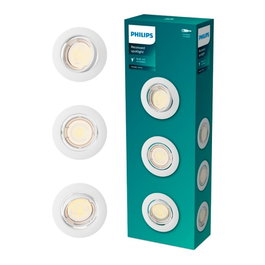 Philips Foco Empotrable Redondo Modelo Peridot - 3 uds - Basculante, Blanco, GU10 para LED, Ø9 cm