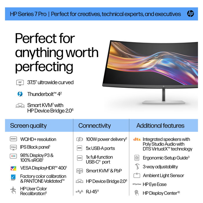 HP Series 7 Pro 738pu Monitor Curvo WQHD+ 37,5 pulgadas Thunderbolt 4 HP Series 7 Pro 738pu Monitor Curvo WQHD+ 37,5 pulgadas Thunderbolt 4
