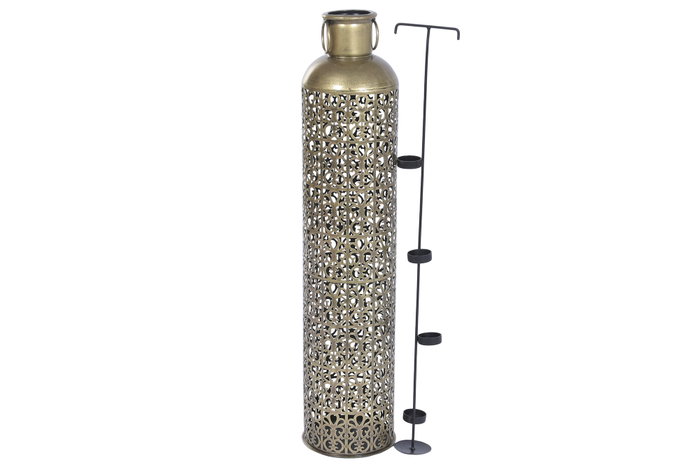 DKD Home Decor Jarrón de Hierro Tallado Dorado 19x19x84 cm