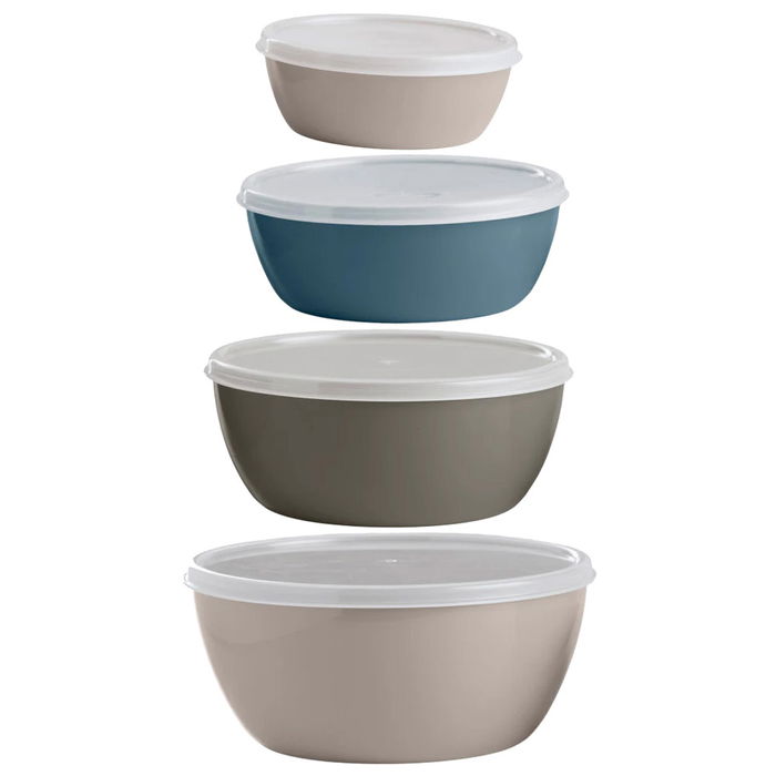 Day - Juego de 4 Bols con Tapa de Polipropileno, 200 ml, 400 ml, 600 ml, 900 ml, Colores Variados