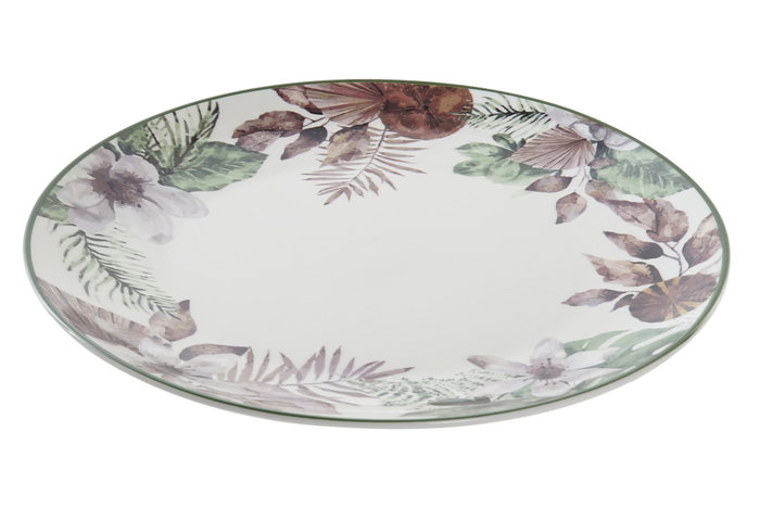 DKD Home Decor Plato de Porcelana Tropical Esmaltado Verde, 24 piezas