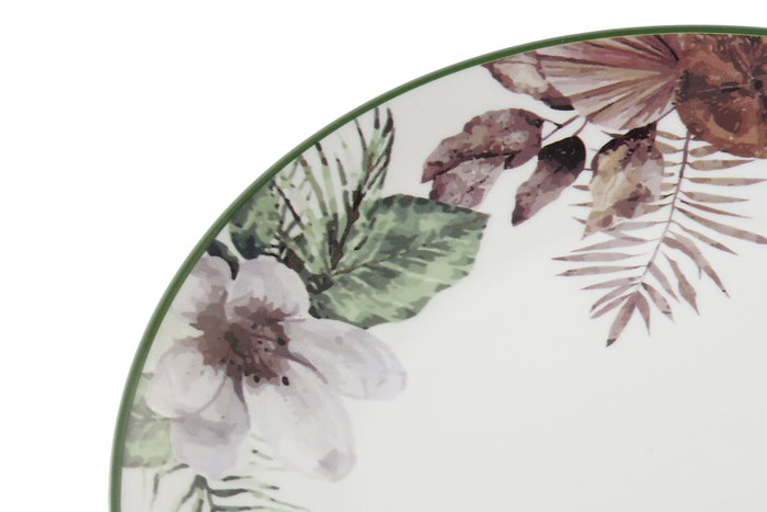 DKD Home Decor Plato de Porcelana Tropical Esmaltado Verde, 24 piezas