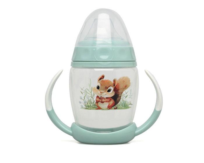 KioKids Taza Aprendizaje Ardilla Asas Bebé Color Salvia 270 mL Colección Honey