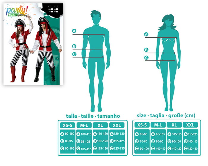Disfraz Pirata Mujer Adulto Rayas Talla XL Rojo Disfraz Pirata Mujer Adulto Rayas Talla XL Rojo