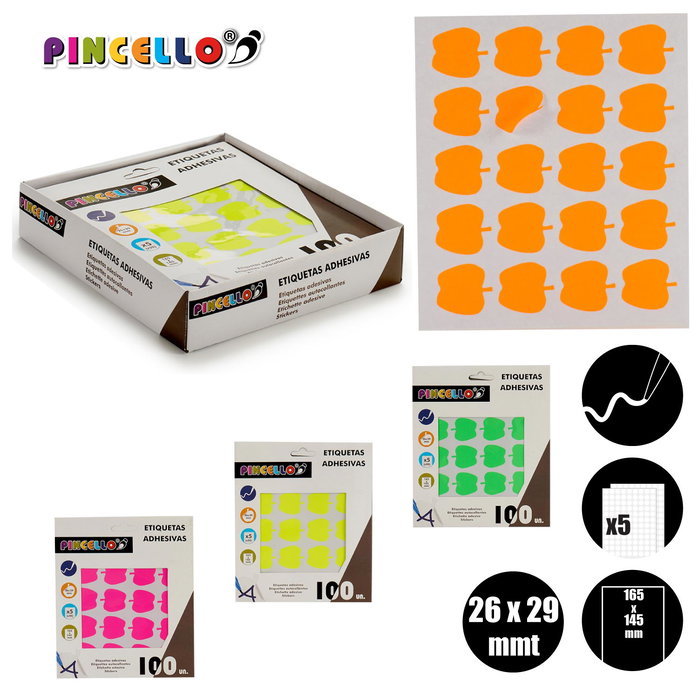Pincello Etiquetas Adhesiva 22x49mm Manzana Surtidos 5P (Set de 120)