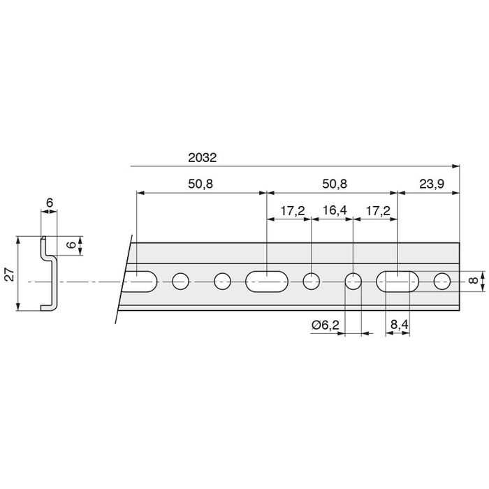 CAMAR Placa Colgador Mueble Cocina H27 L2032 - Fijación Segura Pared, 27 mm Alto x 2032 mm Largo