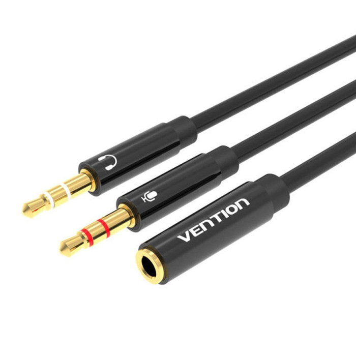 Vention Cable Estéreo BBTBY 2x Jack 3.5 Macho a Jack 3.5 Hembra 30cm Negro