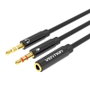 Vention Cable Estéreo BBTBY 2x Jack 3.5 Macho a Jack 3.5 Hembra 30cm Negro