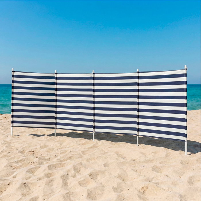 Aktive Beach Paravientos de 4 paneles rayas azul y blanco