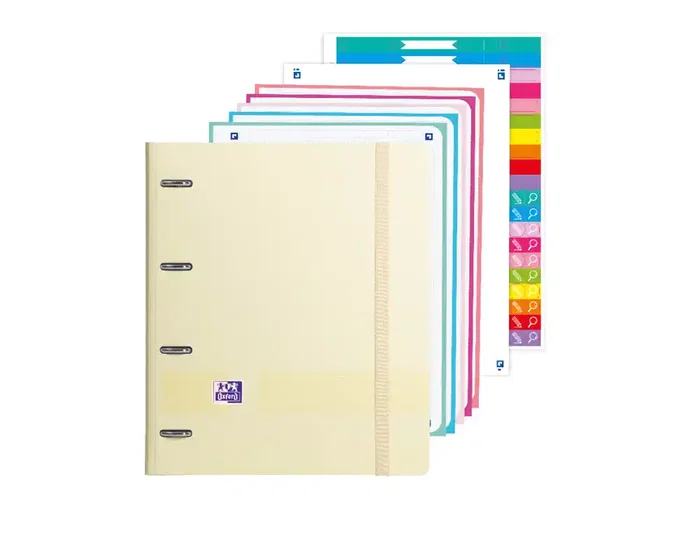 Oxford Europeanbinder Live & Go Carpeta 4 Anillas A4+ Colores Pastel con Recambio y Separadores