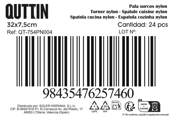 Quttin Pala Surcos Nylon Negra 32 x 7.5 cm (24 Unidades)