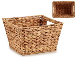 Giftdecor Cesto Rectangular de Paja con Asas de Jacinto Acuatico Marron 34 x 24.5 x 18 cm (Set de 12)