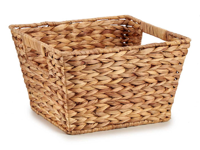 Giftdecor Cesto Rectangular de Paja con Asas de Jacinto Acuatico Marron 34 x 24.5 x 18 cm (Set de 12)