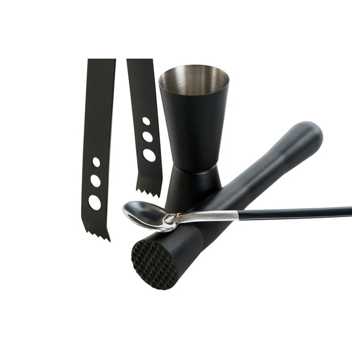 DKD Home Decor Coctelera Negra Inox 500ml Set de 5 Piezas 8 x 20 x 8 cm