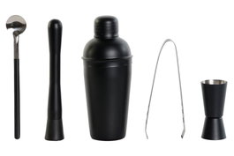 DKD Home Decor Coctelera Negra Inox 500ml Set de 5 Piezas 8 x 20 x 8 cm