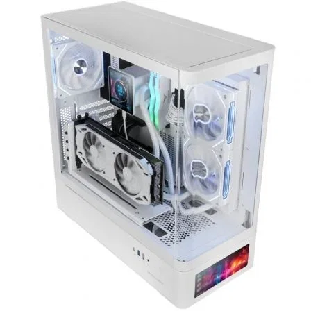 Mars Gaming MC-LCDPRO Caja Gaming Semitorre ATX Blanca con Pantalla LCD IPS de 7,2", Cristal Templado Curvado, Doble Cámara y USB-C