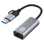 Level One USB-0423 Adaptador USB-C y USB-A a RJ45 Ethernet 2.5 Gigabit 2500 Mbps para Portátil Plug and Play Gris