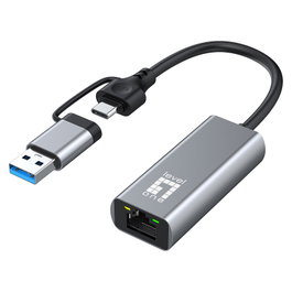 Level One USB-0423 Adaptador USB-C y USB-A a RJ45 Ethernet 2.5 Gigabit 2500 Mbps para Portátil Plug and Play Gris