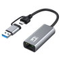Level One USB-0423 Adaptador USB-C y USB-A a RJ45 Ethernet 2.5 Gigabit 2500 Mbps para Portátil Plug and Play Gris