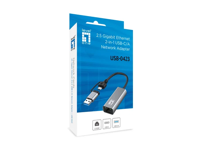 Level One USB-0423 Adaptador de red 2.5 Gigabit Ethernet 2-en-1 USB-C/A Gris