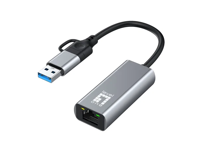 Level One USB-0423 Adaptador de red 2.5 Gigabit Ethernet 2-en-1 USB-C/A Gris