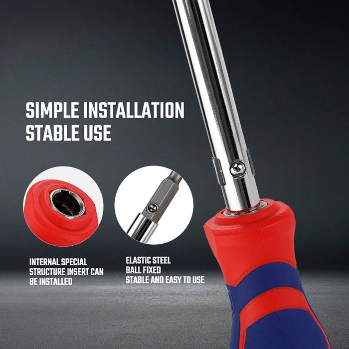 Workpro Destornillador 6 en 1 Cromado Mango Bimaterial Punta Doble 78 mm PH2 y 65 mm PH1 Rojo Azul