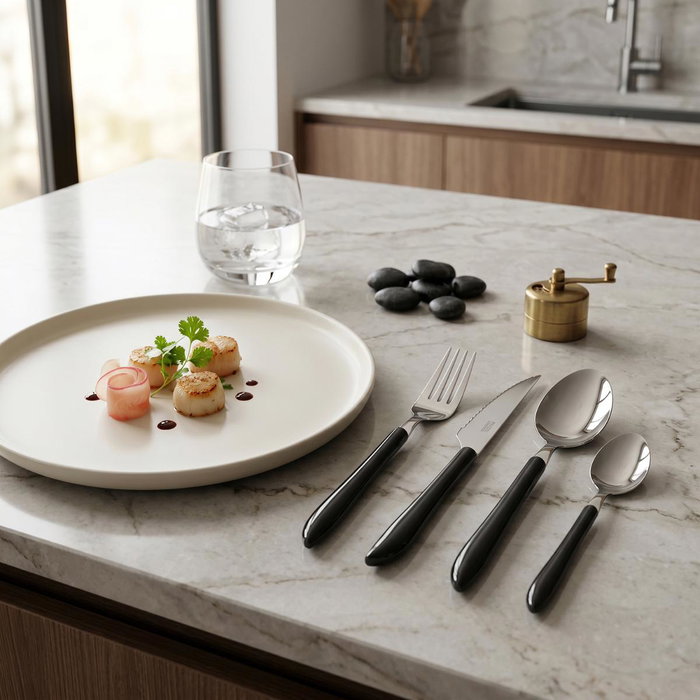 Pradel Set de 24 Cubiertos Vibrato Negro Mate