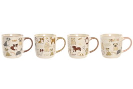 DKD Home Decor Tazas de Porcelana Perros Surtido de 4 Diseños, 380ml