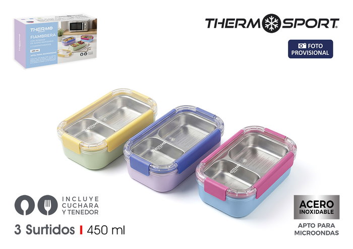 Thermosport Fiambrera de Acero Rectangular 450ml Surtido de 3 Thermosport Fiambrera de Acero Rectangular 450ml Surtido de 3