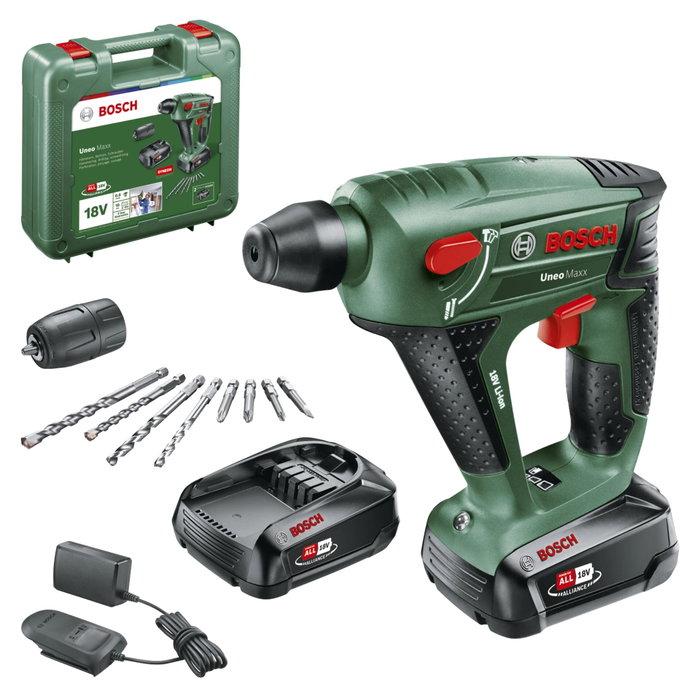 Bosch UNEO Maxx Martillo Perforador Inalámbrico 18V con 2 Baterías de 2.0 Ah Bosch UNEO Maxx Martillo Perforador Inalámbrico 18V con 2 Baterías de 2.0 Ah