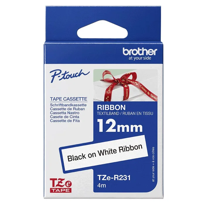 Brother TZE-R231 - Cinta de Etiquetas para Impresoras P-touch, Negro sobre Blanco, 1.2 cm x 4 m, Tipo TZe, Compatible con PT-D200, D450, D800, E550, H110, P300, P7 y Otros Modelos