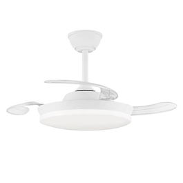 Cristalrecord Milky S Eco Ventilador de Techo con Luz LED 3CCT y Aspas Retráctiles, Blanco, Motor DC, 39W, 3822LM, Ø92 cm, Incluye Mando